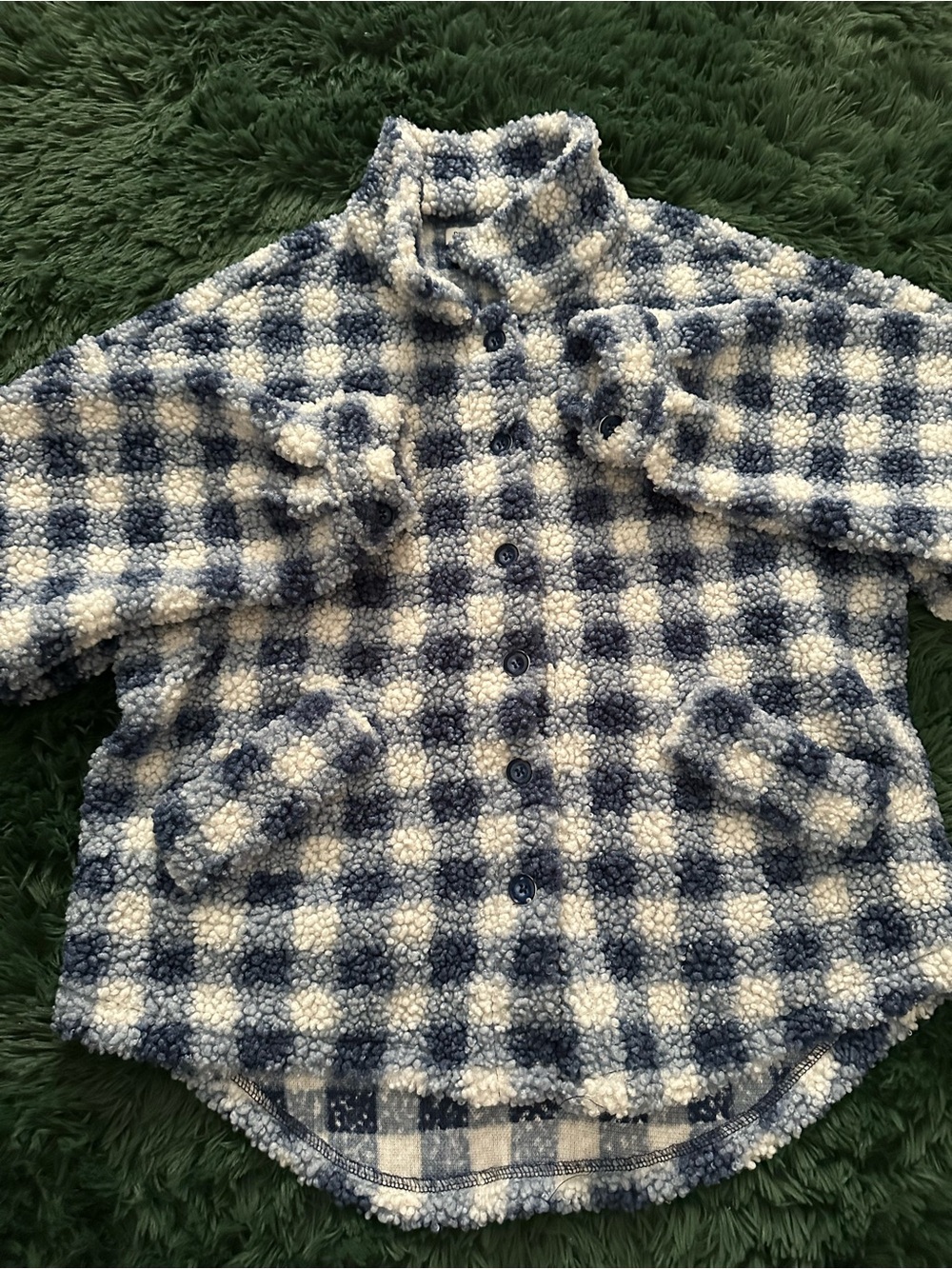 3/$25✨ Oversized Grace Karin Navy & Cream Sherpa Shacket Jacket Sz S - Picture 4 of 7
